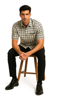 Mens Plaid Walking Suit in Black by Dreams by Zacchi – 2 Piece Leisure Outfit with Matching Shirt and Pants - $99