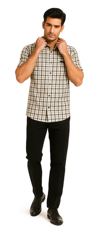 Mens Plaid Walking Suit in Black by Dreams by Zacchi – 2 Piece Leisure Outfit with Matching Shirt and Pants - $99