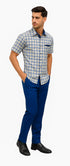 Mens Plaid Walking Suit in royal by Dreams Zacchi – 2 Piece Leisure Outfit with Matching Shirt- and pant -$99