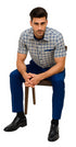 Mens Plaid Walking Suit in royal by Dreams Zacchi – 2 Piece Leisure Outfit with Matching Shirt- and pant -$99