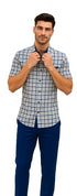 Mens Plaid Walking Suit in royal by Dreams Zacchi – 2 Piece Leisure Outfit with Matching Shirt- and pant -$99