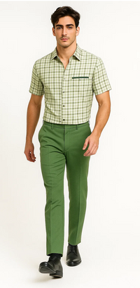 Mens Plaid Walking Suit in sage by Dreams by Zacchi – 2 Piece Leisure Outfit with Matching Shiirt and pant -$99