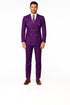 Mens Designer Modern Fit Double Breasted Wool Suit with Gold Buttons in Purple