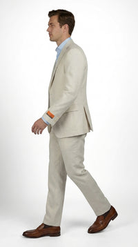 Mens Real ENZO Tovare Linen Spring Summer Suit – Lightweight Breathable Light Beige Wedding Suit