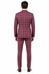 Mens Red Burgundy Plaid 3-Piece Suit – Classic Checkered Modern Fit Suit for Weddings, Church and Formal Events
