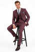 Mens Red Burgundy Plaid 3-Piece Suit – Classic Checkered Modern Fit Suit for Weddings, Church and Formal Events