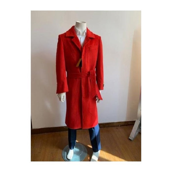 Mens Red Overcoat Trench coat - Wool Fabric Trench Coat For Men Full