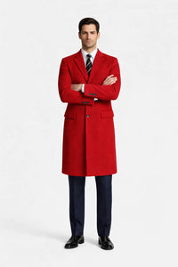 Mens Red Pea Coat-Three Quarter Wool Car Coat