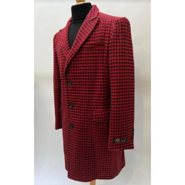 Mens Red Plaid Overcoat - Peacoat - Plaid Topcoats