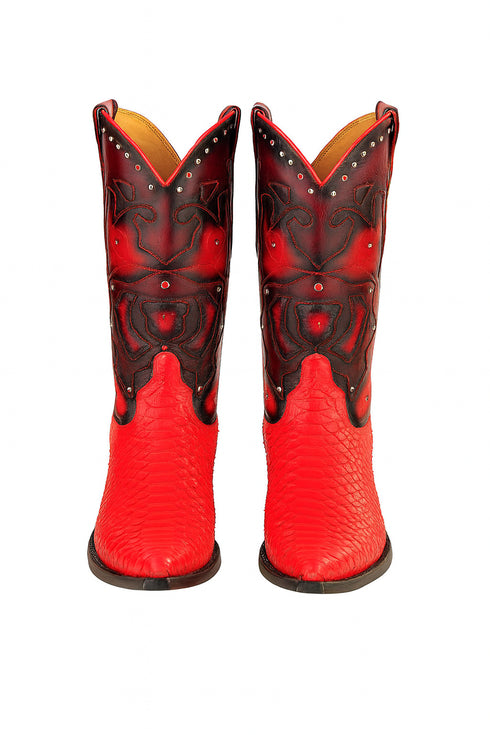 Men's King Exotic Boots Genuine Python 3x Toe Red (495vf5712)