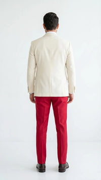 Men's Cream and Red 3 Piece Suit – Cream Blazer, Red Vest Suit and Red Pants