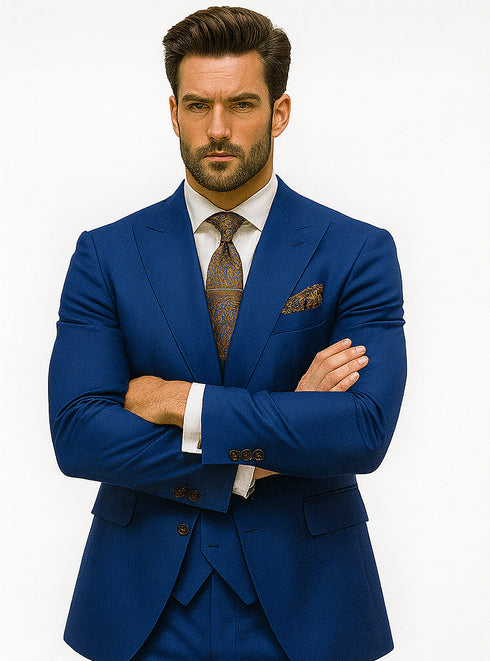 Classic Royal Blue Suit with Chain Detail – Groom & Formal Wear