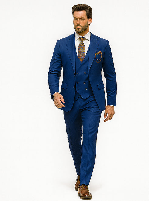 Classic Royal Blue Suit with Chain Detail – Groom & Formal Wear