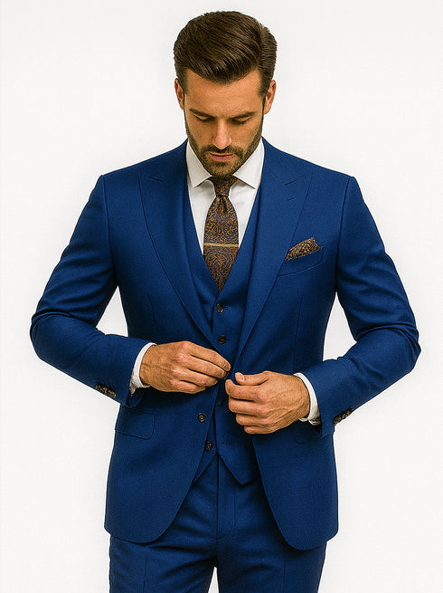 Classic Royal Blue Suit with Chain Detail – Groom & Formal Wear