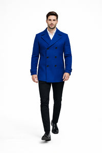 Mens Royal Blue Double-Breasted Wool Peacoat – Alberto Nardoni Collection