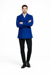 Mens Royal Blue Double-Breasted Wool Peacoat – Alberto Nardoni Collection