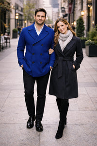 Mens Royal Blue Double-Breasted Wool Peacoat – Alberto Nardoni Collection