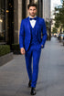 Mens Royal Blue Tuxedo - Men's Vested Satin Trim Shawl Wedding & Prom Royal Blue Tuxedo