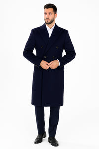 Mens Full Length Wool and Cashmere Overcoat - Winter Topcoats - Blue Coat