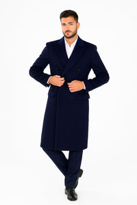 Mens Full Length Wool and Cashmere Overcoat - Winter Topcoats - Blue Coat