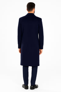 Mens Full Length Wool and Cashmere Overcoat - Winter Topcoats - Blue Coat