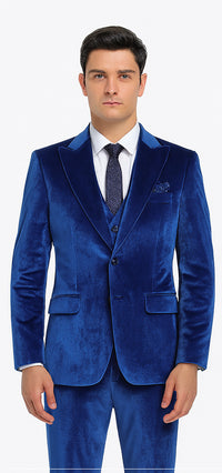 Men's Royal Blue Velvet Peak Lapel Suit 2-Piece Skinny Fit Designer OvercoatUSA Men's Royal Blue Velvet Peak Lapel Suit 2-Piece Skinny Fit Designer OvercoatUSA