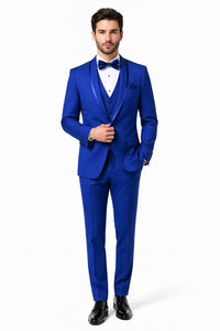 Mens Royal Blue Tuxedo - Men's Vested Satin Trim Shawl Wedding & Prom Royal Blue Tuxedo