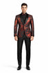 Mens Paisley Velvet Foil Smoking Jacket Tuxedo in Red