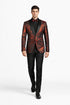 Mens Paisley Velvet Foil Smoking Jacket Tuxedo in Red
