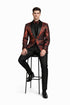 Mens Paisley Velvet Foil Smoking Jacket Tuxedo in Red