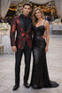 Mens Paisley Velvet Foil Smoking Jacket Tuxedo in Red