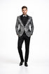 Mens Silver ~ Black 1 Button Peak Lapel Slim Fit Sequin Shiny