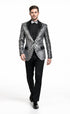Mens Silver ~ Black 1 Button Peak Lapel Slim Fit Sequin Shiny