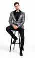 Mens Silver ~ Black 1 Button Peak Lapel Slim Fit Sequin Shiny