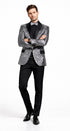 Mens Silver ~ Black 1 Button Peak Lapel Slim Fit Sequin Shiny