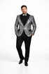 Mens Silver ~ Black 1 Button Peak Lapel Slim Fit Sequin Shiny