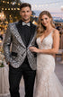 Mens Silver ~ Black 1 Button Peak Lapel Slim Fit Sequin Shiny