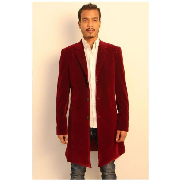 Mens Single Breasted Burgundy Wine Maroon Overcoats