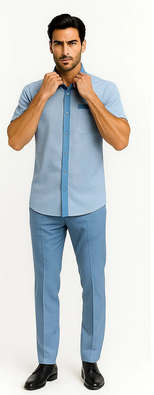 Men’s Sky Blue Houndstooth Walking Suit – 2 Piece Set by Dreams by Zacchi