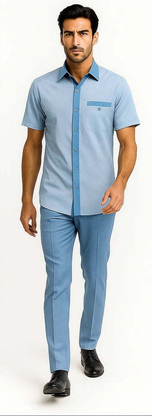 Men’s Sky Blue Houndstooth Walking Suit – 2 Piece Set by Dreams by Zacchi