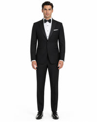 Mens Designer Kenneth Cole Slim Fit One Button Peak Tuxedo in Black - Mens Slim Fitted Tuxedo
