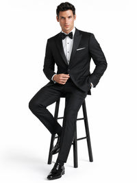 Mens Designer Kenneth Cole Slim Fit One Button Peak Tuxedo in Black - Mens Slim Fitted Tuxedo