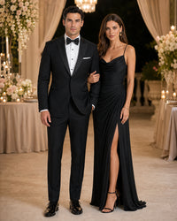 Mens Designer Kenneth Cole Slim Fit One Button Peak Tuxedo in Black - Mens Slim Fitted Tuxedo