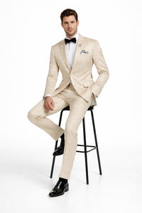 Men's Slim Fit Shiny Paisley Prom & Wedding  Beige Suit