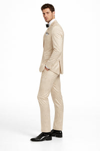 Men's Slim Fit Shiny Paisley Prom & Wedding  Beige Suit