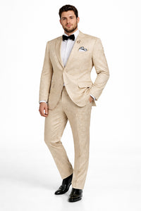 Men's Slim Fit Shiny Paisley Prom & Wedding  Beige Suit