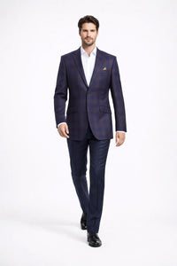 Mens Slim Fit Two Button Sport Coat Purple and Blue Blazer
