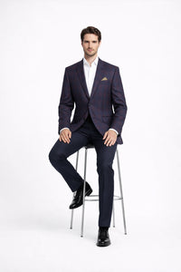 Mens Slim Fit Two Button Sport Coat Purple and Blue Blazer