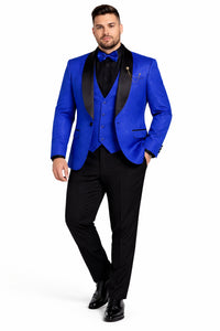 Men's Slim Fit Vested Paisley Royal Blue Tuxedo