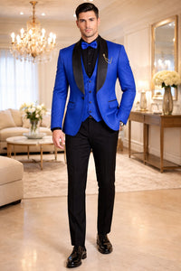 Men's Slim Fit Vested Paisley Royal Blue Tuxedo